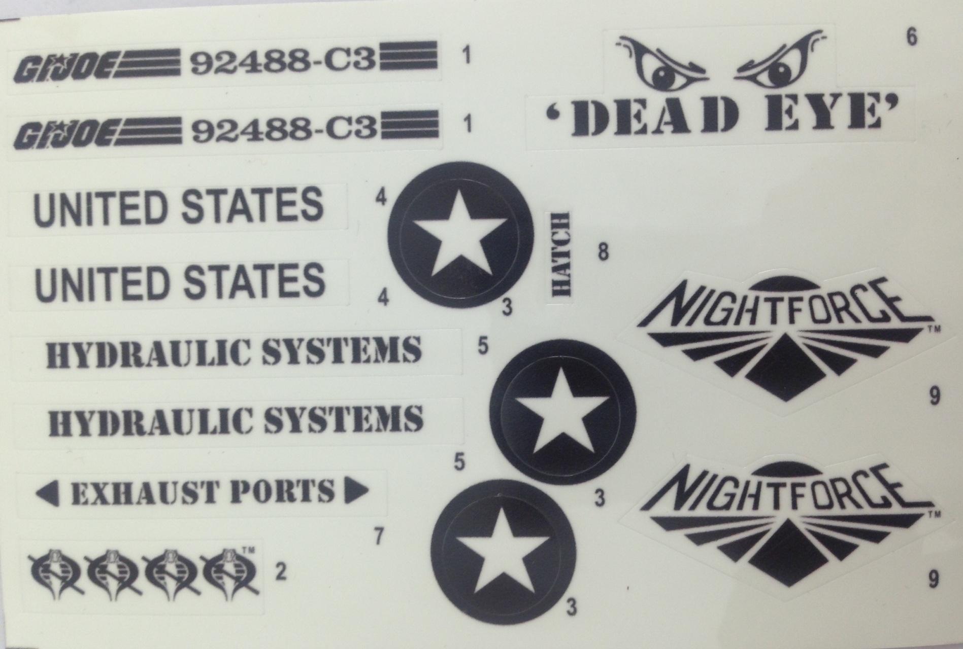 GI Joe Night Storm Glow in the Dark Sticker Decal Sheet