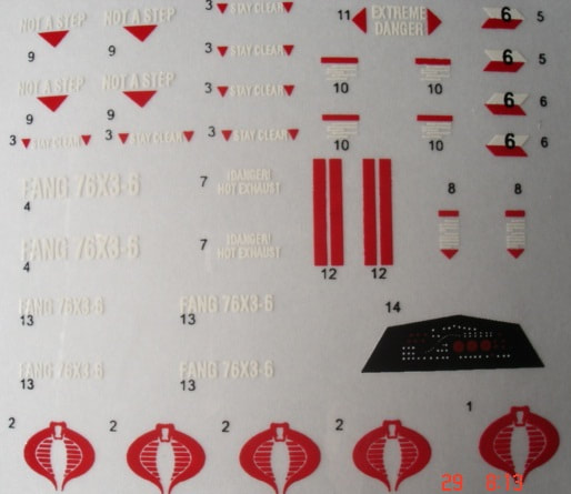 GI Joe Cobra HISS Tank Custom Numbers Sticker Decal Sheet